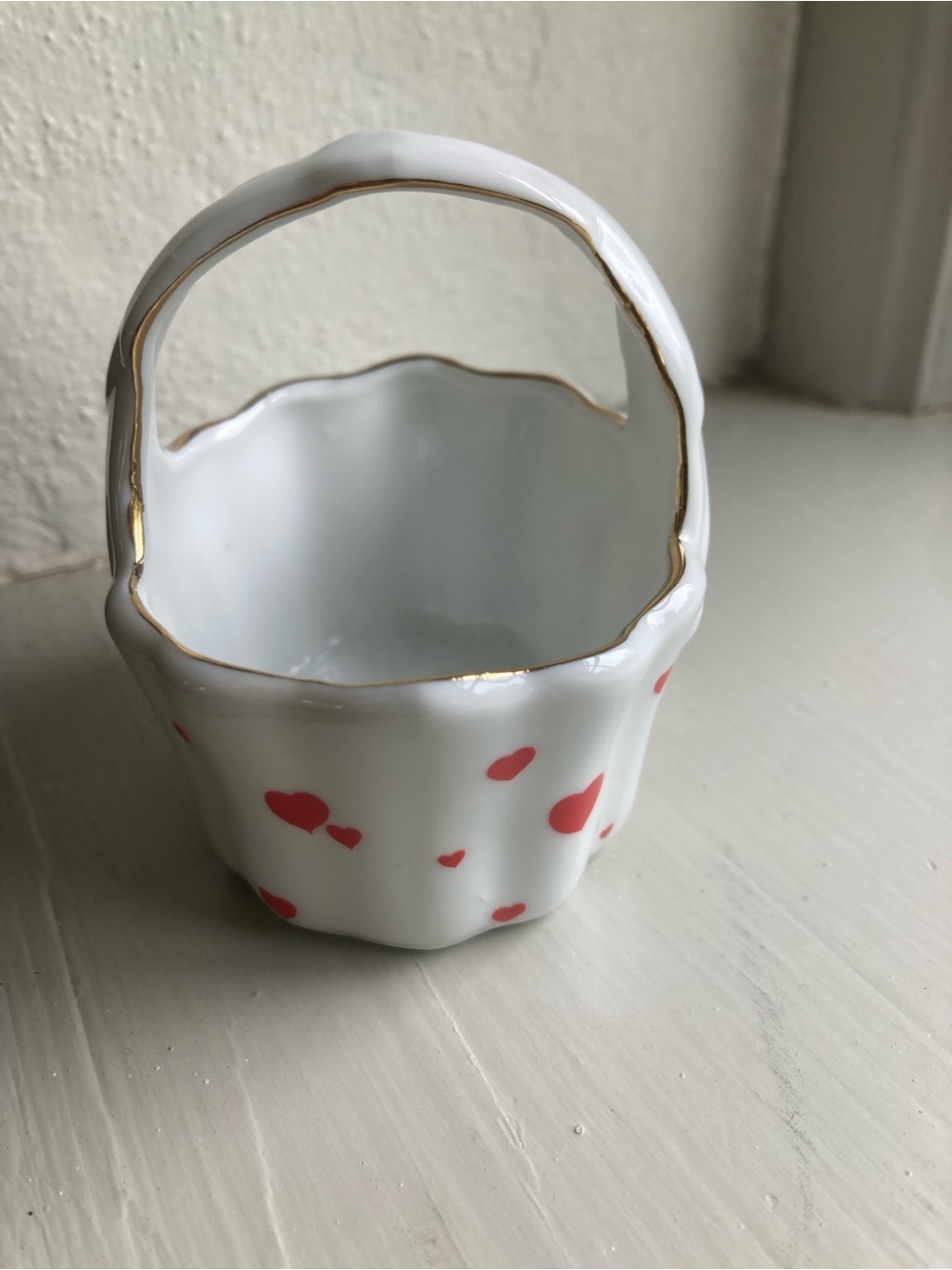 Lefton China Valentine Hearts Small Ceramic Basket Hand Painted - Picture 2 of 7